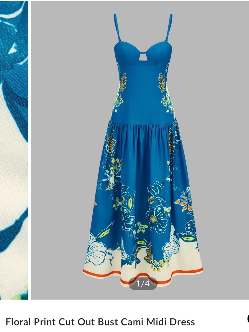 Commense Blue Floral Cut-Out Bust Cami Midi Dress
